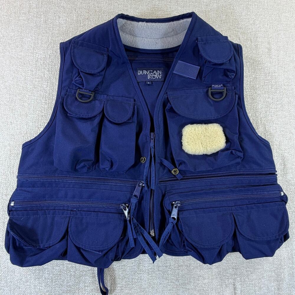 Duncon Row Men's Small Blue Zip Front Utility Vest Outdoor Fishing Workwear Fit
